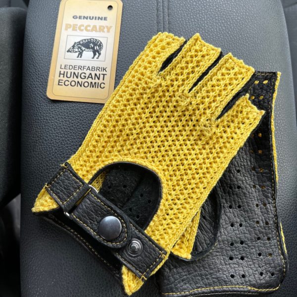peccary fingerlose lederhandschuhe autohandschuhe schwarz gelb
